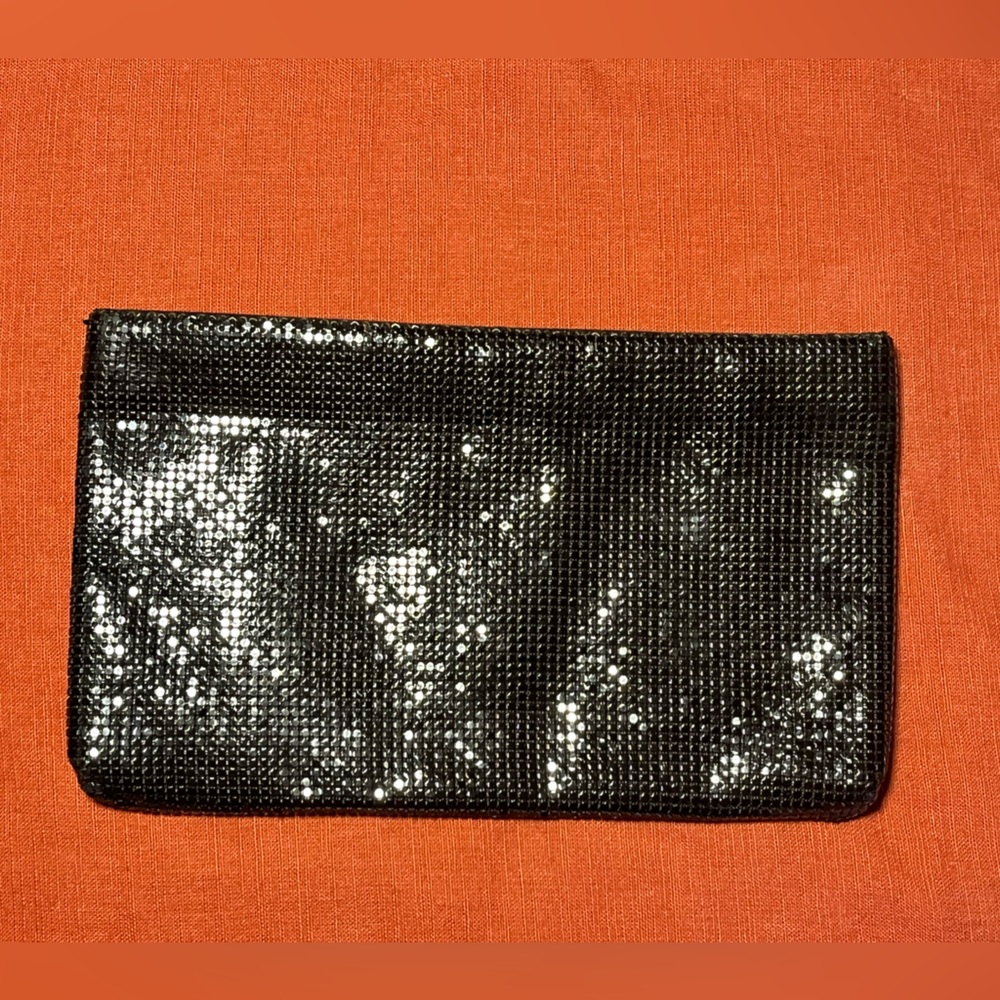 Vintage Whiting & Davis Black metallic Mesh Clutch Bag purse